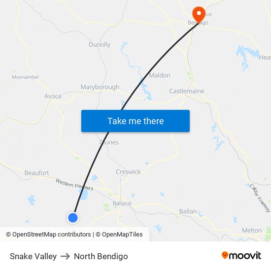 Snake Valley to North Bendigo map