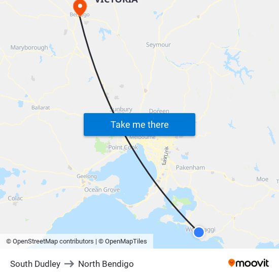 South Dudley to North Bendigo map