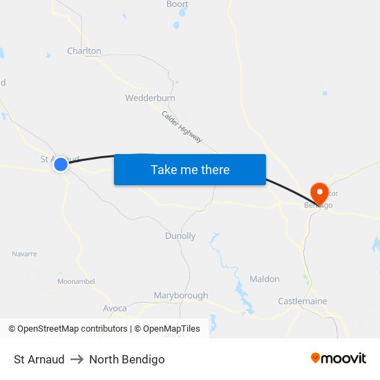 St Arnaud to North Bendigo map