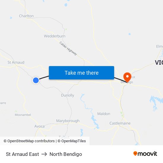 St Arnaud East to North Bendigo map