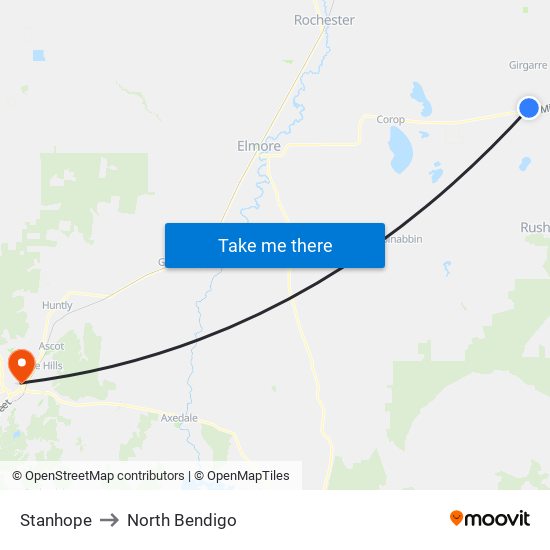 Stanhope to North Bendigo map