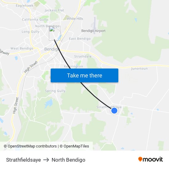 Strathfieldsaye to North Bendigo map