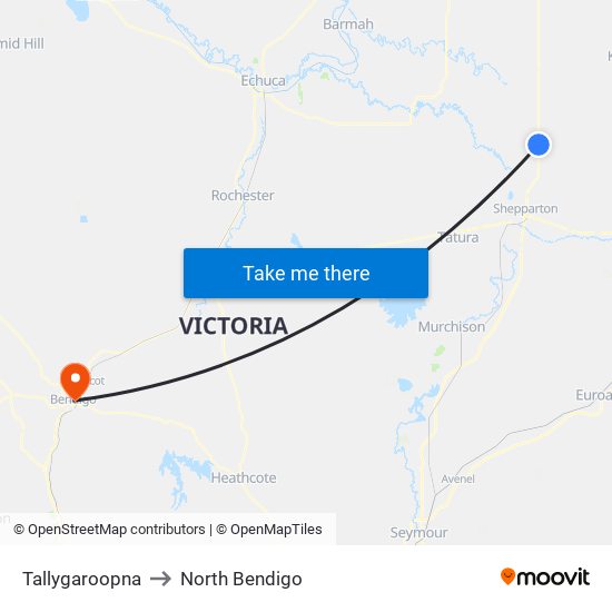 Tallygaroopna to North Bendigo map