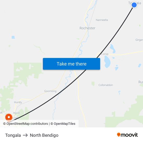 Tongala to North Bendigo map