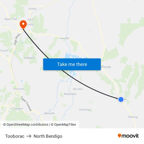 Tooborac to North Bendigo map