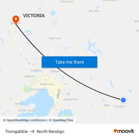 Toongabbie to North Bendigo map