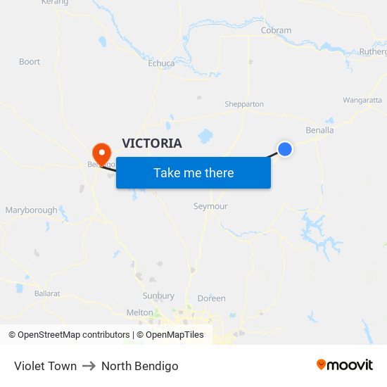 Violet Town to North Bendigo map