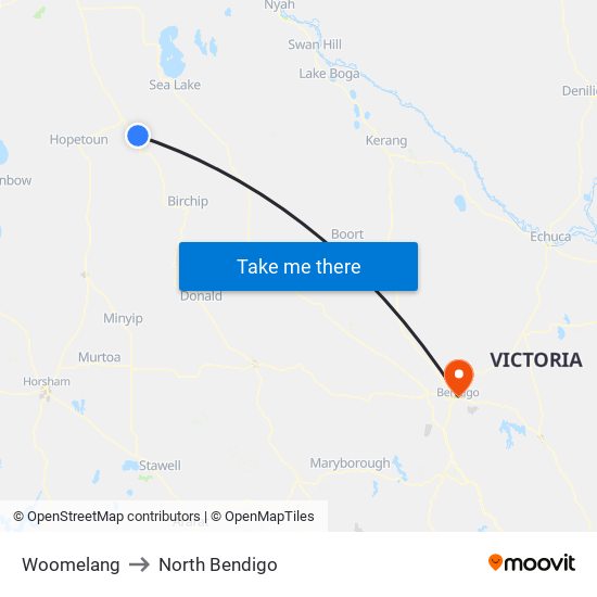 Woomelang to North Bendigo map