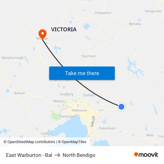 East Warburton - Bal to North Bendigo map