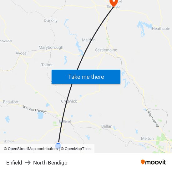 Enfield to North Bendigo map