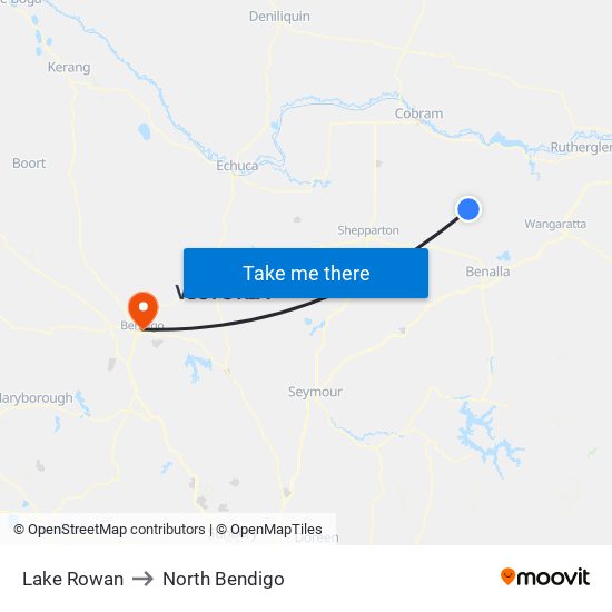 Lake Rowan to North Bendigo map