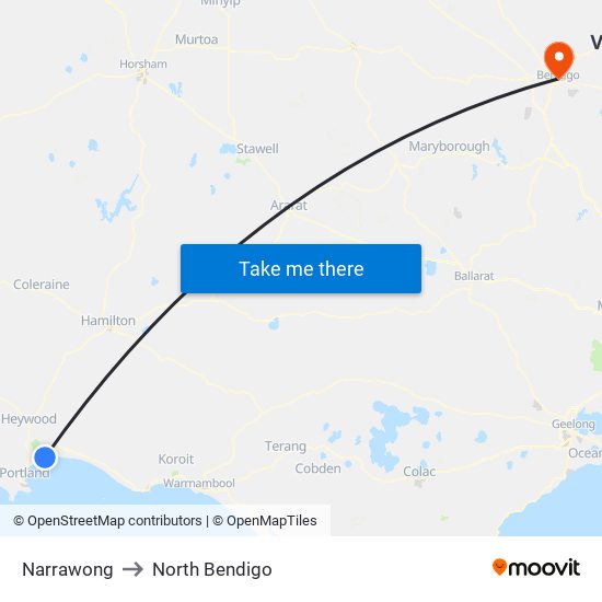 Narrawong to North Bendigo map