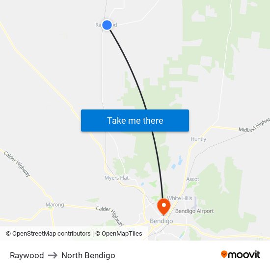 Raywood to North Bendigo map