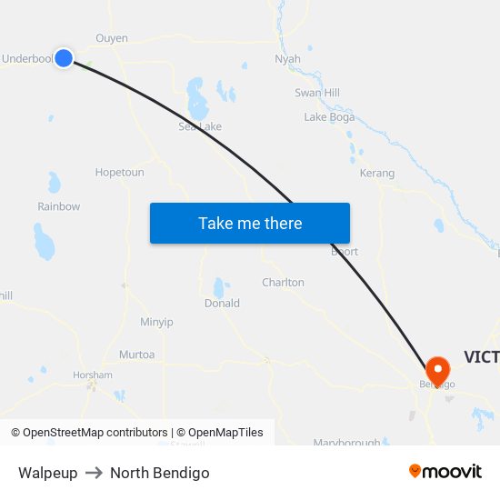 Walpeup to North Bendigo map