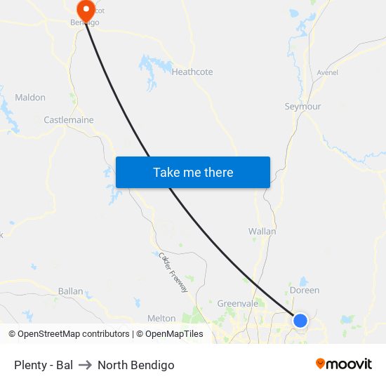 Plenty - Bal to North Bendigo map