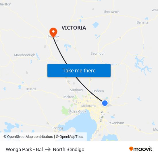 Wonga Park - Bal to North Bendigo map