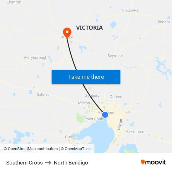 Southern Cross to North Bendigo map