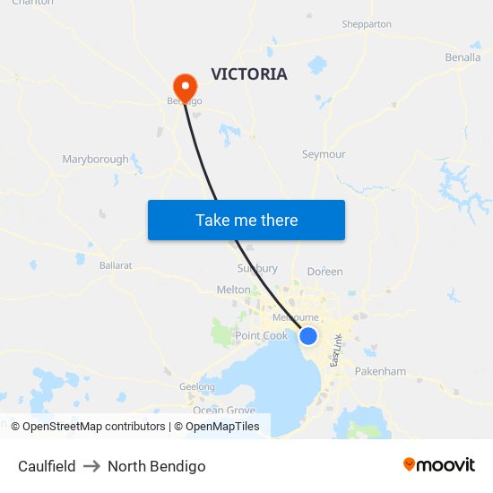 Caulfield to North Bendigo map