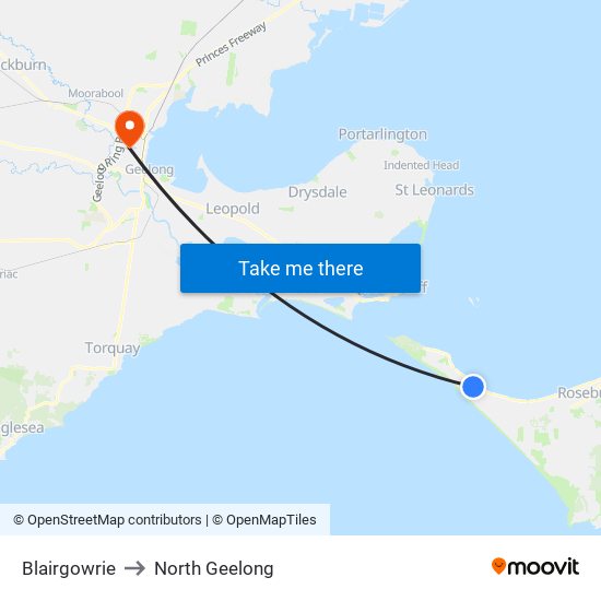 Blairgowrie to North Geelong map