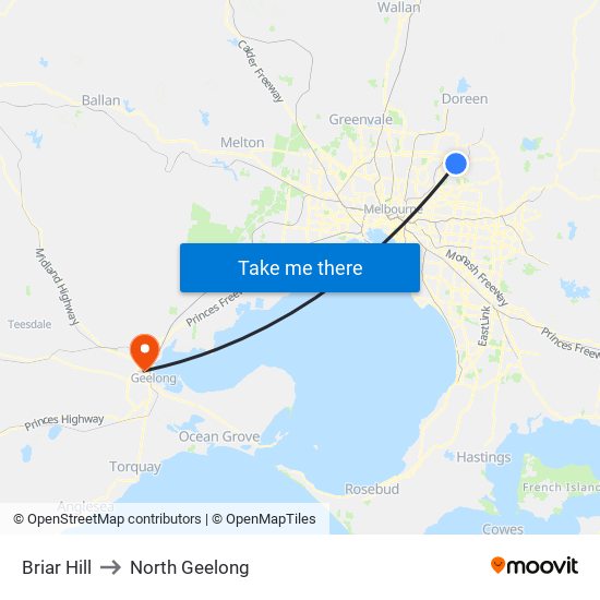 Briar Hill to North Geelong map