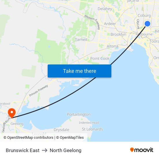 Brunswick East to North Geelong map