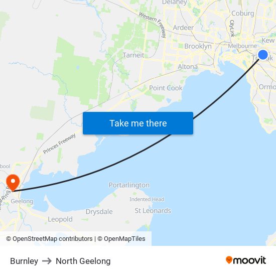 Burnley to North Geelong map