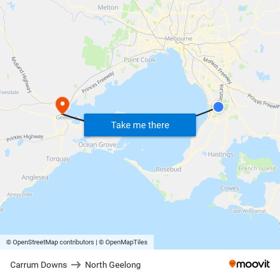 Carrum Downs to North Geelong map