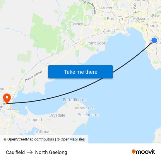 Caulfield to North Geelong map