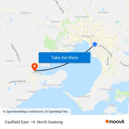 Caulfield East to North Geelong map