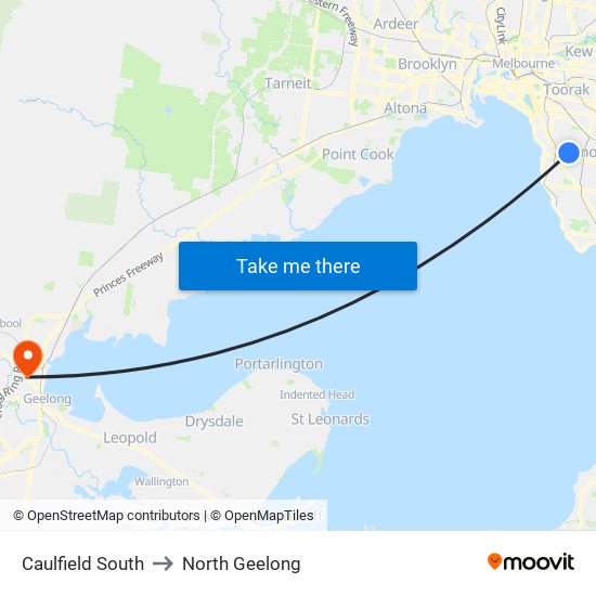 Caulfield South to North Geelong map