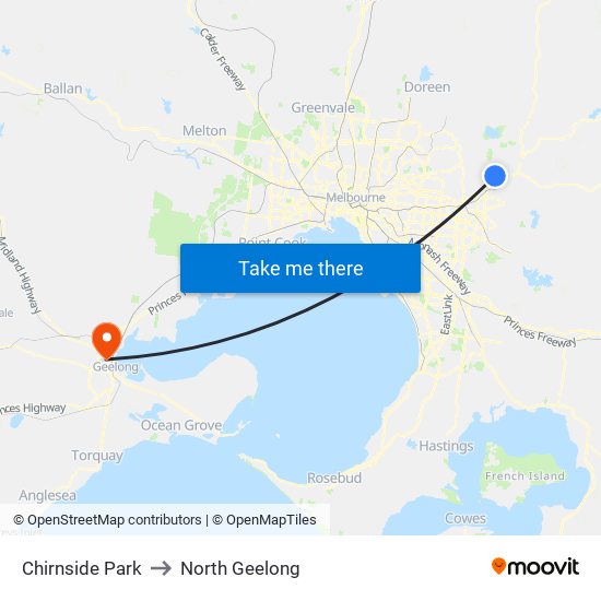 Chirnside Park to North Geelong map