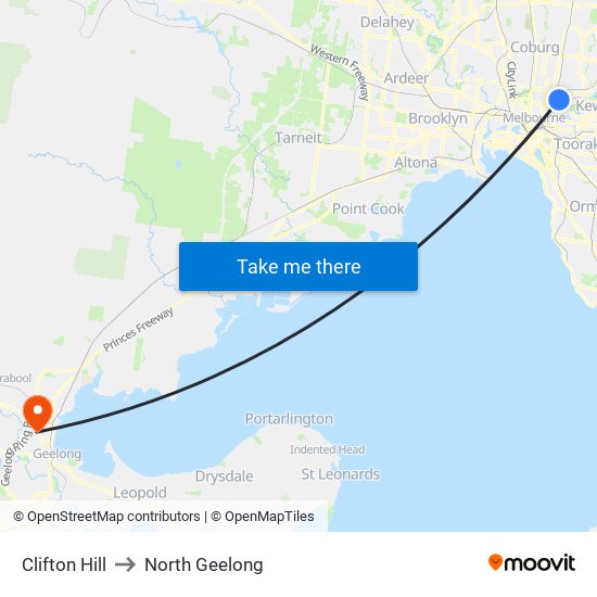 Clifton Hill to North Geelong map