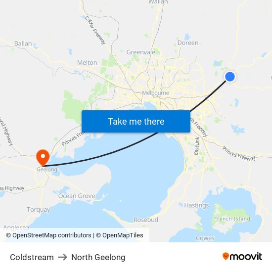 Coldstream to North Geelong map