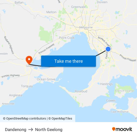 Dandenong to North Geelong map