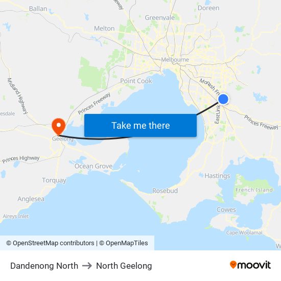 Dandenong North to North Geelong map