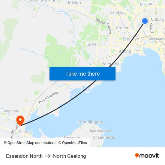 Essendon North to North Geelong map