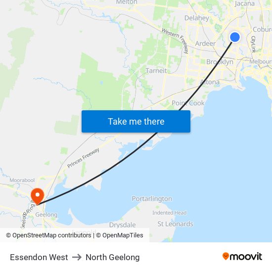 Essendon West to North Geelong map