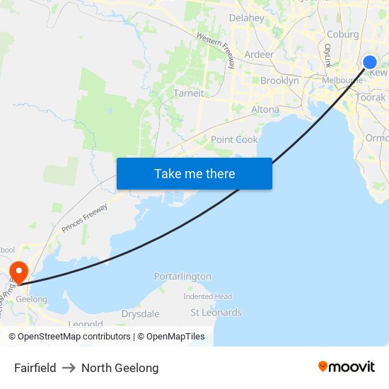 Fairfield to North Geelong map