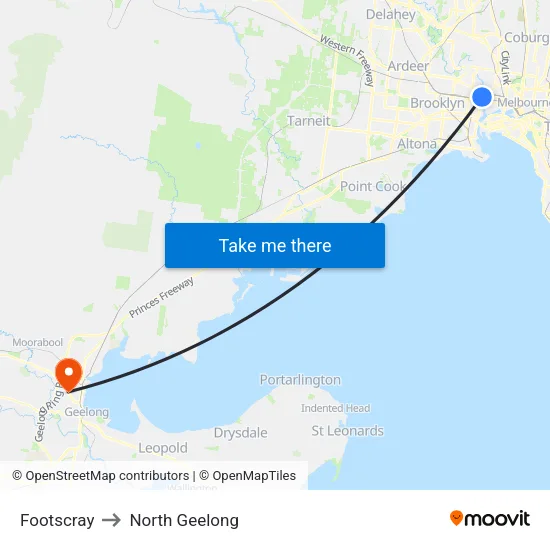 Footscray to North Geelong map
