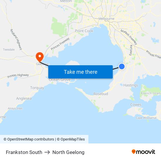 Frankston South to North Geelong map