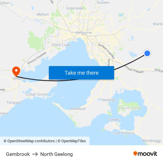 Gembrook to North Geelong map