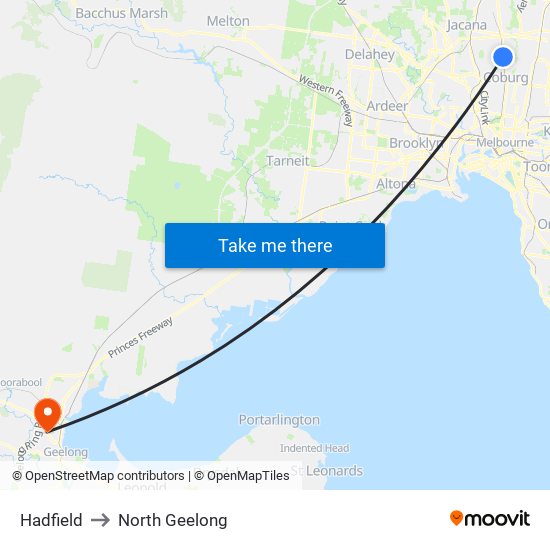 Hadfield to North Geelong map