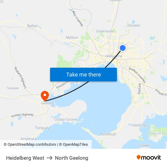 Heidelberg West to North Geelong map