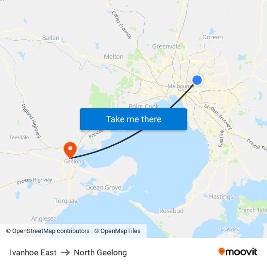 Ivanhoe East to North Geelong map