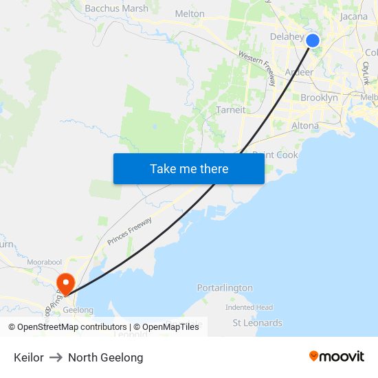 Keilor to North Geelong map