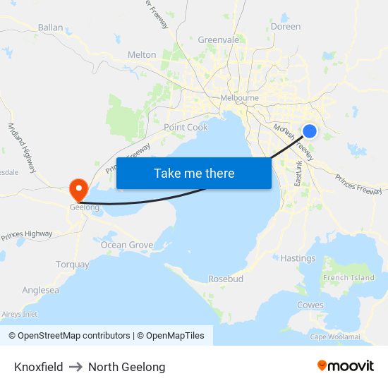 Knoxfield to North Geelong map