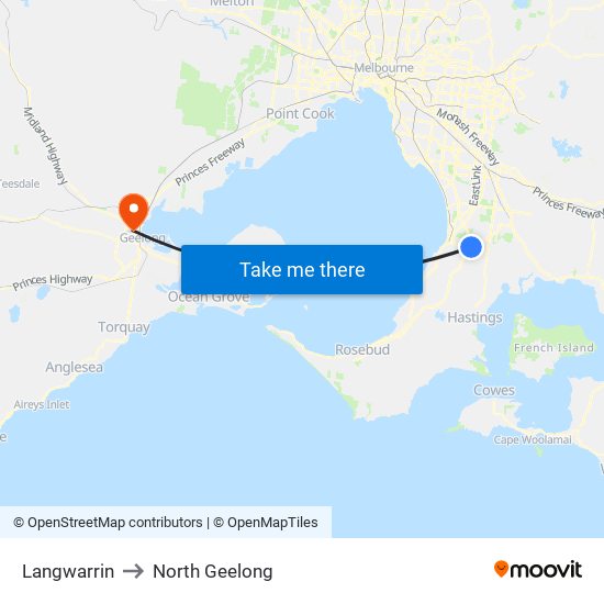 Langwarrin to North Geelong map