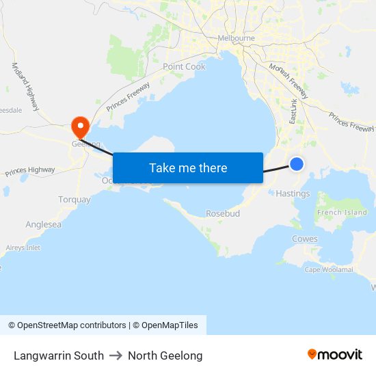 Langwarrin South to North Geelong map