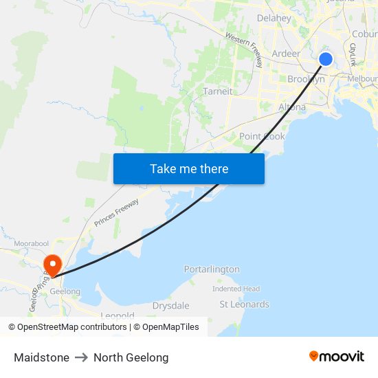 Maidstone to North Geelong map