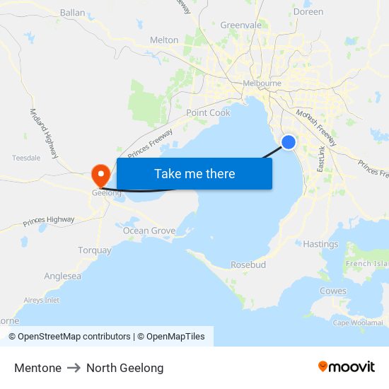 Mentone to North Geelong map